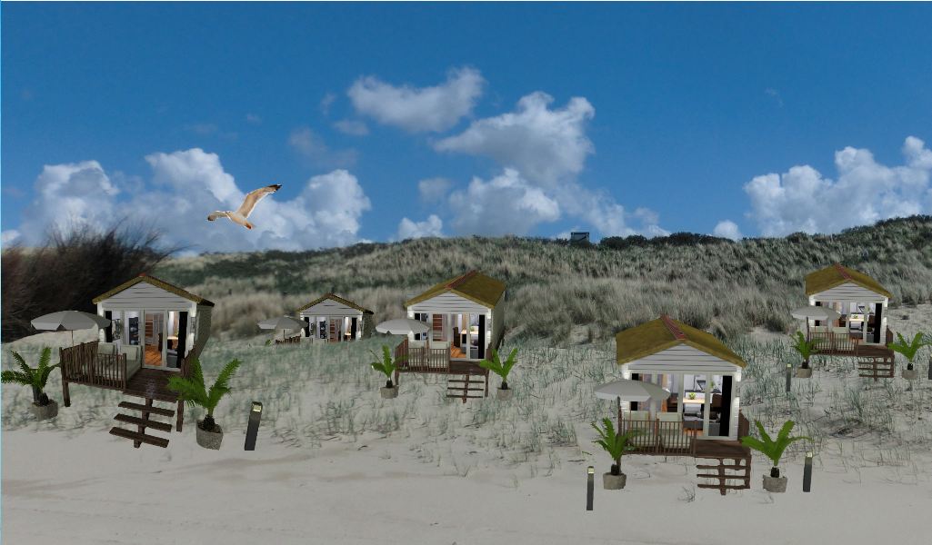 uitzicht miomare strandslaaphuisjes