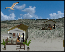 Strandhuisjes in en voor de duinen